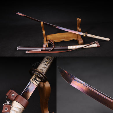 Brown Leather Sheath Saya Folded Steel Musashi Samurai Sword Katana
