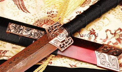Chinese Sword HAN JIAN Red and Black Folded Steel Blade Han Dynasty Sword C111