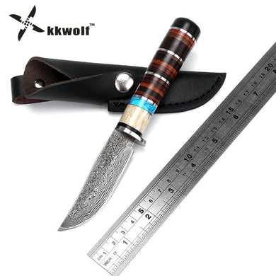KKWOLF Damascus pattern steel Hunting knife