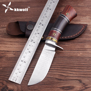 Handmade Damascus steel fixed blade hunting knife