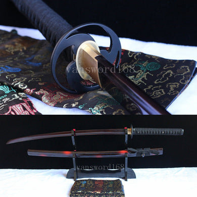 Hand forged&folded red damascus steel blade japanese samurai katana real sword.